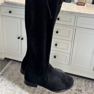 Black Suede Knee High Tie-Up Boots